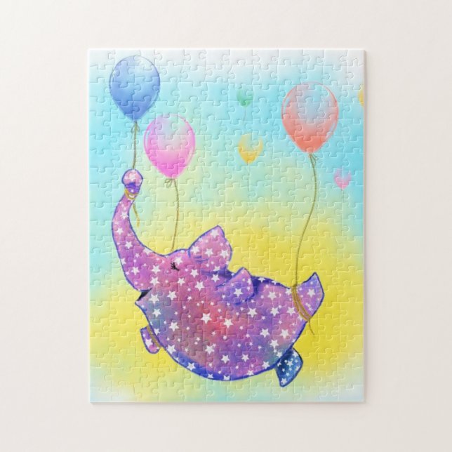 Cute Starry Elephant Flying with Colourful Balloon Jigsaw Puzzle (Vertical)