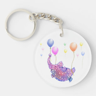 Cute Starry Elephant Flying with Colourful Balloon Key Ring