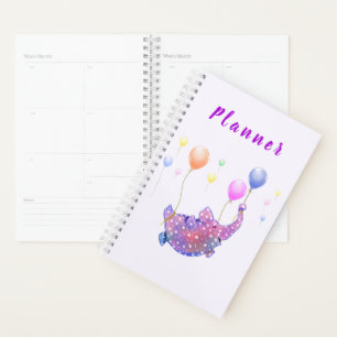 Cute Starry Elephant Flying with Colourful Balloon Planner