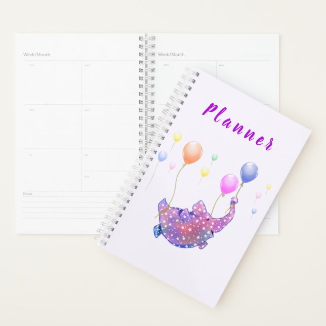Cute Starry Elephant Flying with Colourful Balloon Planner (Display)