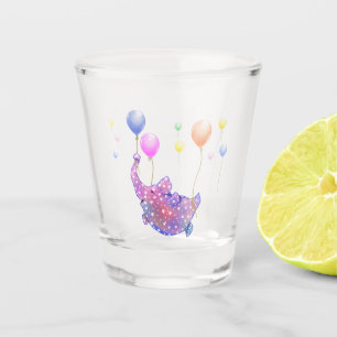 Cute Starry Elephant Flying with Colourful Balloon Shot Glass