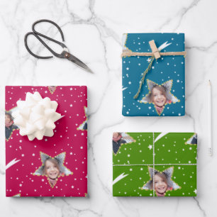 Cute Starry Pattern Bright Colours Photo Christmas Wrapping Paper Sheet