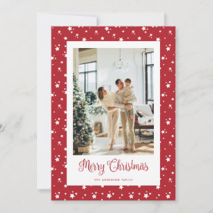 Cute Starry Photo Red Merry Christmas Card
