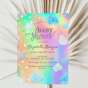 Cute Stars & Clouds Rainbow Holographic Invitation