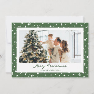 Cute Stars Green Photo Merry Christmas Holiday Card