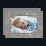 Cute Stars Moon Celestial Newborn Boy Photo Birth Announcement<br><div class="desc">Welcoming your newborn is a once-in-a-lifetime moment, where joy, love, and wonder come together in perfect harmony. Why not make it truly magical? This enchanting light grey birth announcement beautifully captures the joy of your baby boy’s arrival. From his very first breath, he deserves to be celebrated with all the...</div>