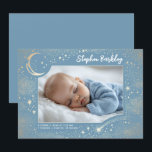 Cute Stars Moon Celestial Newborn Boy Photo Birth Announcement<br><div class="desc">Welcoming your newborn is a once-in-a-lifetime moment, where joy, love, and wonder come together in perfect harmony. Why not make it truly magical? This enchanting dusty blue birth announcement beautifully captures the joy of your baby boy’s arrival. From his very first breath, he deserves to be celebrated with all the...</div>