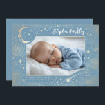Cute Stars Moon Celestial Newborn Boy Photo Birth Announcement<br><div class="desc">Welcoming your newborn is a once-in-a-lifetime moment, where joy, love, and wonder come together in perfect harmony. Why not make it truly magical? This enchanting dusty blue birth announcement beautifully captures the joy of your baby boy’s arrival. From his very first breath, he deserves to be celebrated with all the...</div>