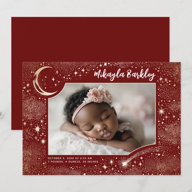 Cute Stars Moon Celestial Newborn Photo Birth Announcement (Front/Back)