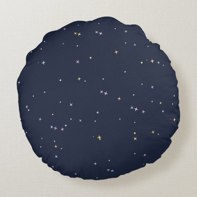 Cute Stars On A Sparkling Night Sky Round Cushion (Back)