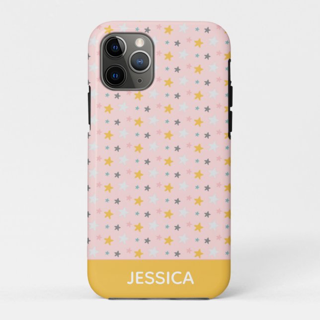 Cute Stars Pattern in Pink and Yellow Personalised Case-Mate iPhone Case (Back)