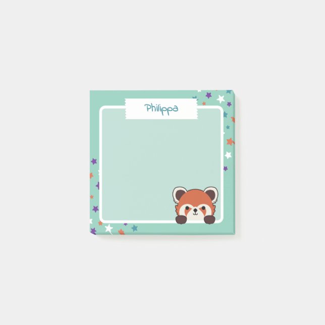 Cute Stars & Peekabo Red Panda Add Your Name Post-it Notes (Front)