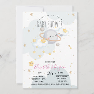 Cute Stars Planet Clouds Baby Shower  Invitation