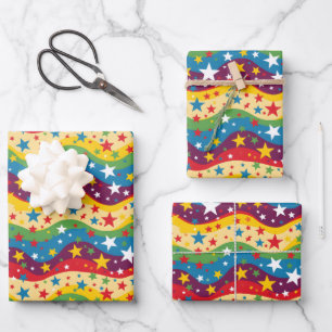 Cute stars rainbows kids party tiled pattern  wrapping paper sheet