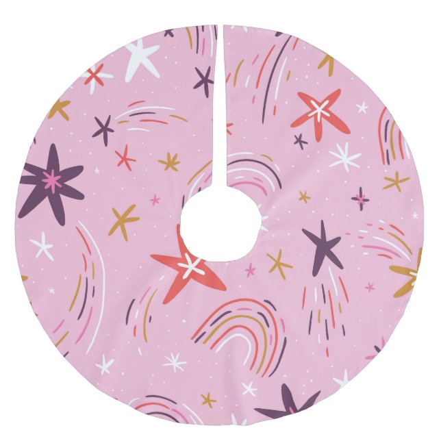 Cute Stars Rainbows Pink Pattern Brushed Polyester Tree Skirt (Front)