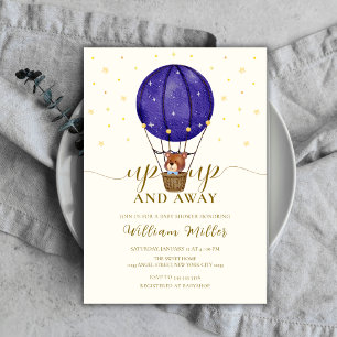 Cute Stars Teddy Bear Hot Air Balloon Baby Shower  Invitation