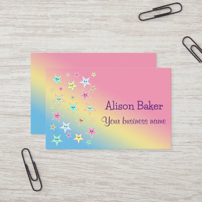 Cute stars with faces in pastel colours      business card (Front/Back In Situ)
