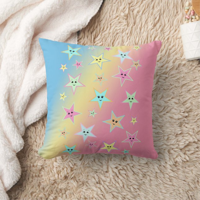 Cute stars with faces in pastel colours  cushion (Blanket)