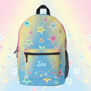 Cute stars with faces in pastel colours, custom    printed backpack