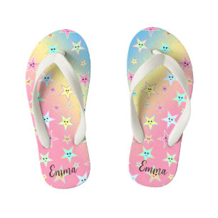 Cute stars with faces in pastel colours kid's jandals