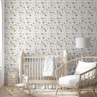 Cute Stars Yellow Flowers Hearts Rainbows Nursery Wallpaper