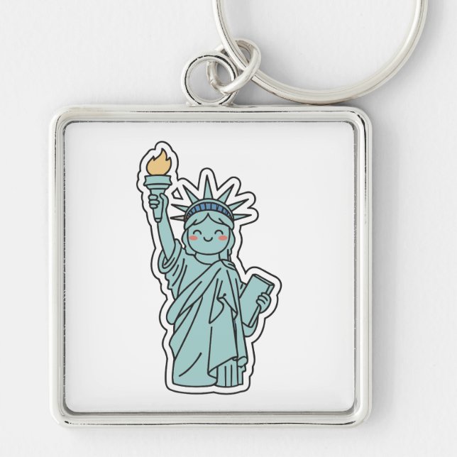 Cute Statue of Liberty Illustration Key Ring (Front)