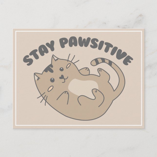 Cute Stay Positive Cat Get Well Pun Postcard (Front)