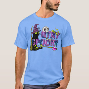 Cute Stay Spooky Cat Witch Halloween Kids Men Wome T-Shirt