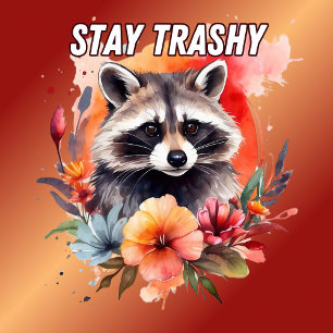 Cute Stay Trashy Raccoon Floral T-Shirt