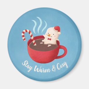 Cute Stay Warm And Cosy Melting Snowman in Cup Magnet