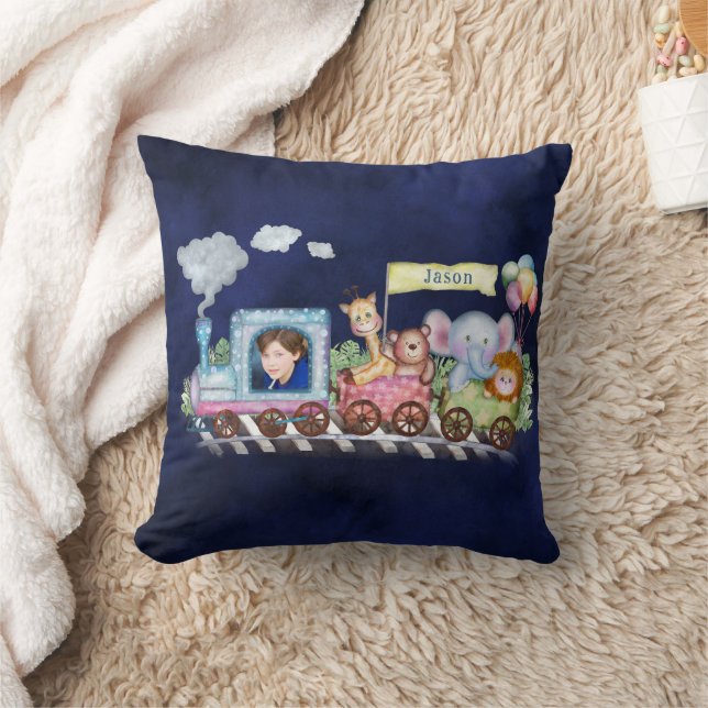 Cute steam train custamizable photo cushion (Blanket)