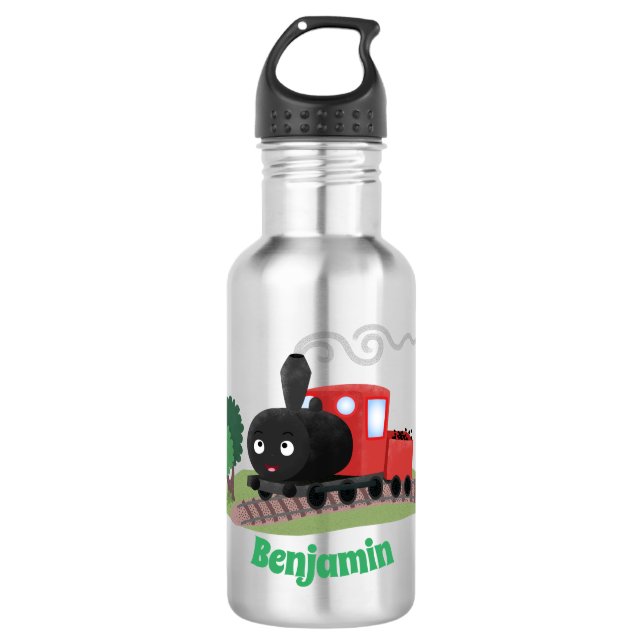 Cute steam train locomotive cartoon illustration 532 ml water bottle (Front)