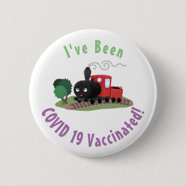 Cute steam train locomotive cartoon illustration 6 cm round badge (Front)