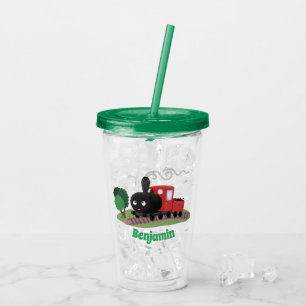 Cute steam train locomotive cartoon illustration acrylic tumbler