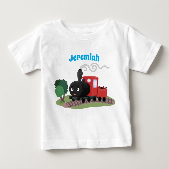 Cute steam train locomotive cartoon illustration baby T-Shirt (Front)