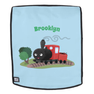 Cute steam train locomotive cartoon illustration backpack