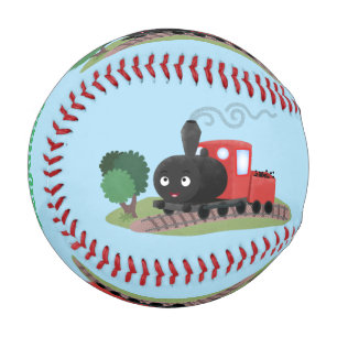 Cute steam train locomotive cartoon illustration baseball