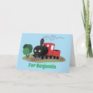 Cute steam train locomotive cartoon illustration card