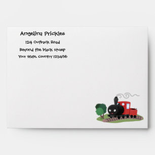 Cute steam train locomotive cartoon illustration envelope
