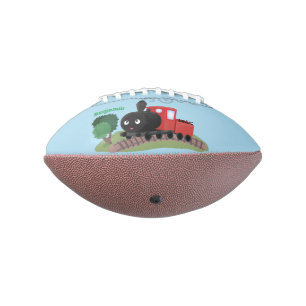 Cute steam train locomotive cartoon illustration football
