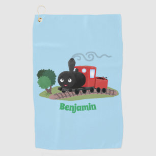 Cute steam train locomotive cartoon illustration golf towel