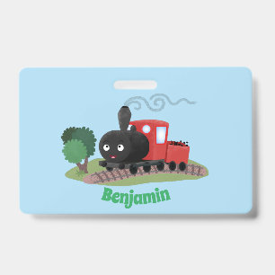 Cute steam train locomotive cartoon illustration ID badge