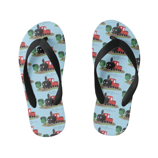 Cute steam train locomotive cartoon illustration kid's jandals (Footbed)