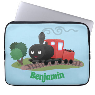 Cute steam train locomotive cartoon illustration laptop sleeve