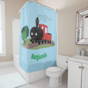 Cute steam train locomotive cartoon illustration shower curtain
