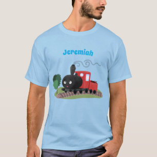 Cute steam train locomotive cartoon illustration T-Shirt