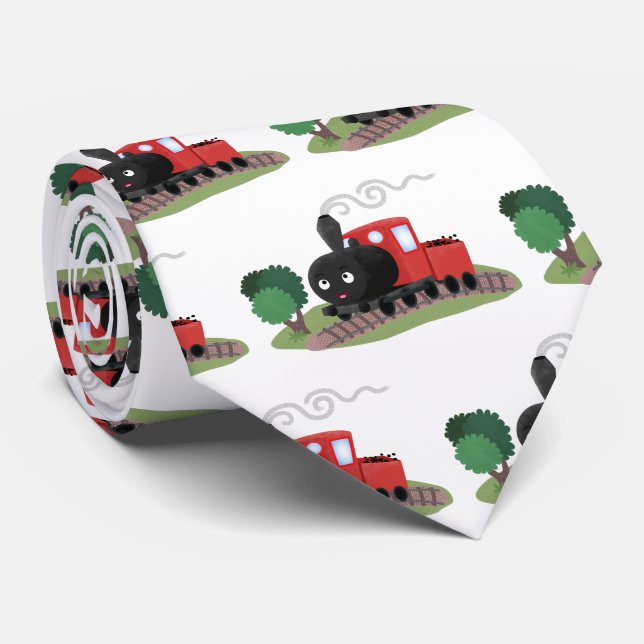 Cute steam train locomotive cartoon illustration tie (Rolled)