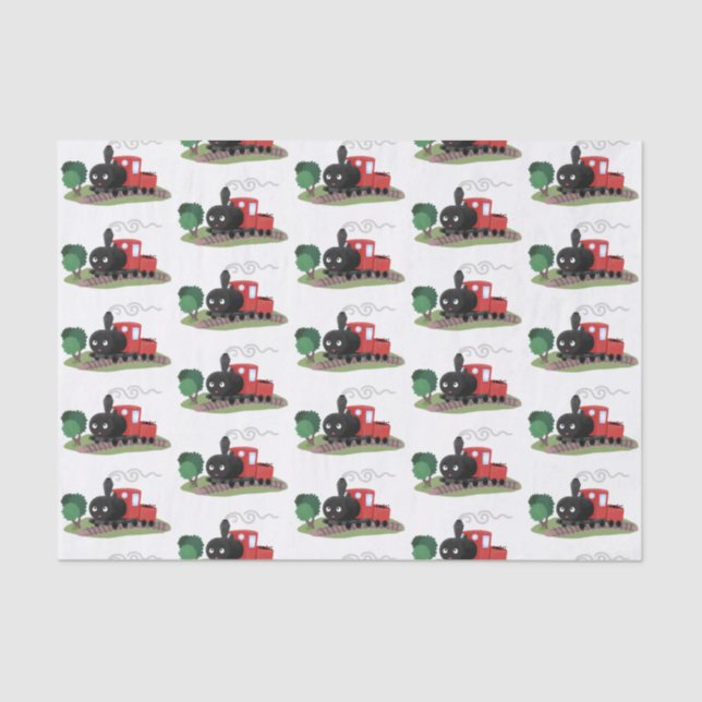 Cute steam train locomotive cartoon illustration tissue paper (Front)