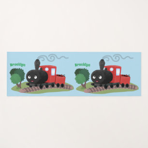 Cute steam train locomotive cartoon illustration yoga mat