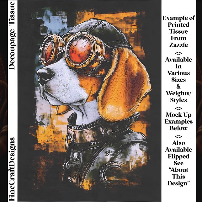 Cute Steampunk Beagle Dog Aviator EZ1L Decoupage Tissue Paper (Creator Uploaded)